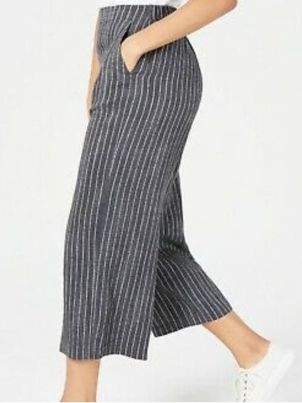 Eileen Fisher Organic Linen Striped Cropped Wide Leg Pants